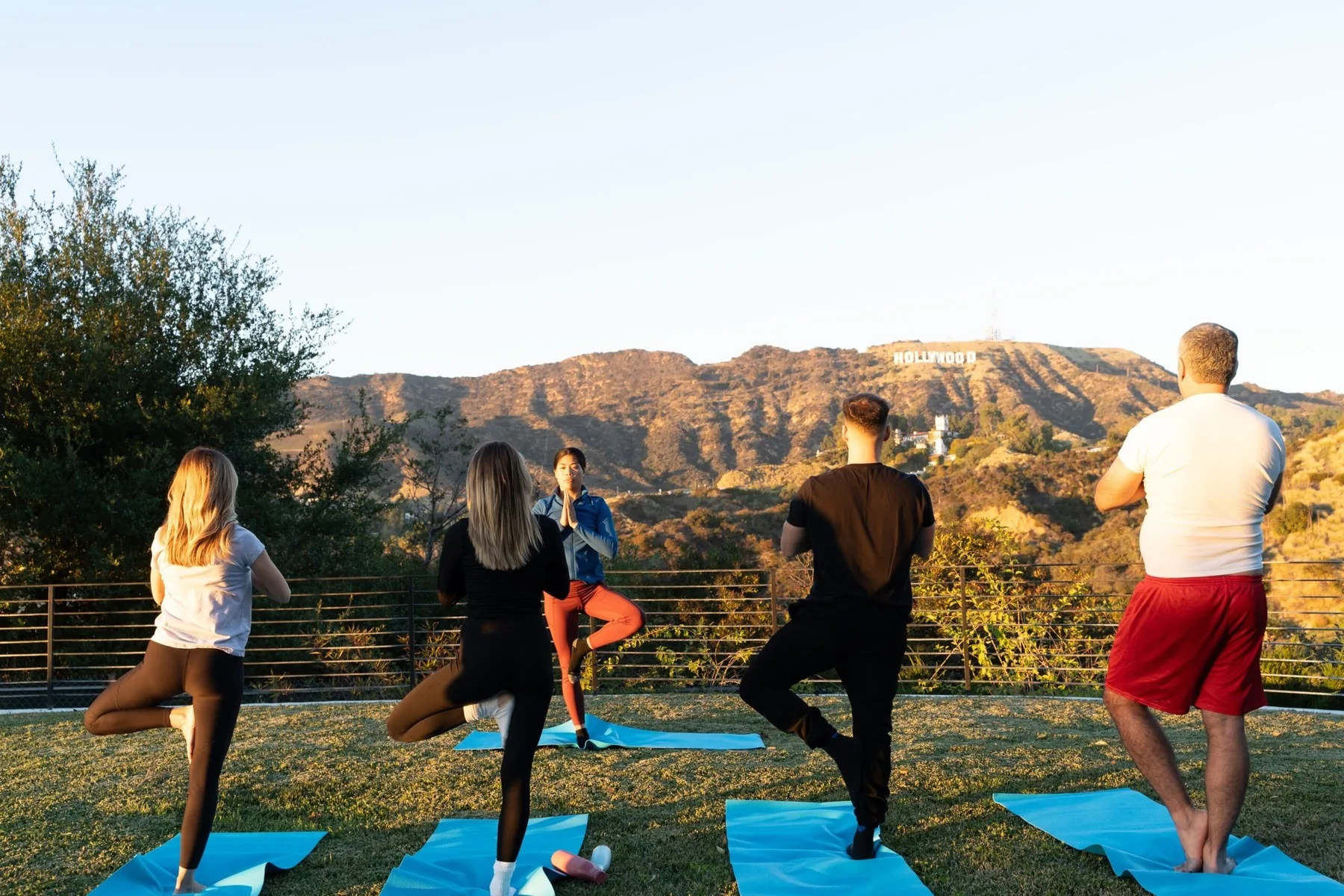 Group yoga on the Lakeview terrace