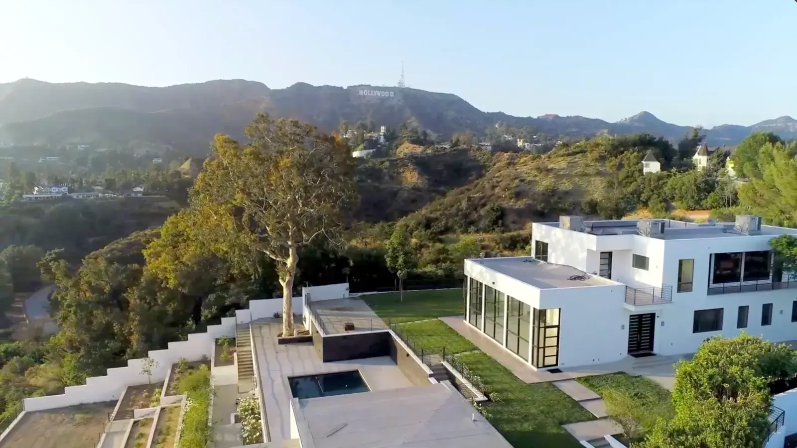 The residence at golden hour, Hollywood sign in the distance