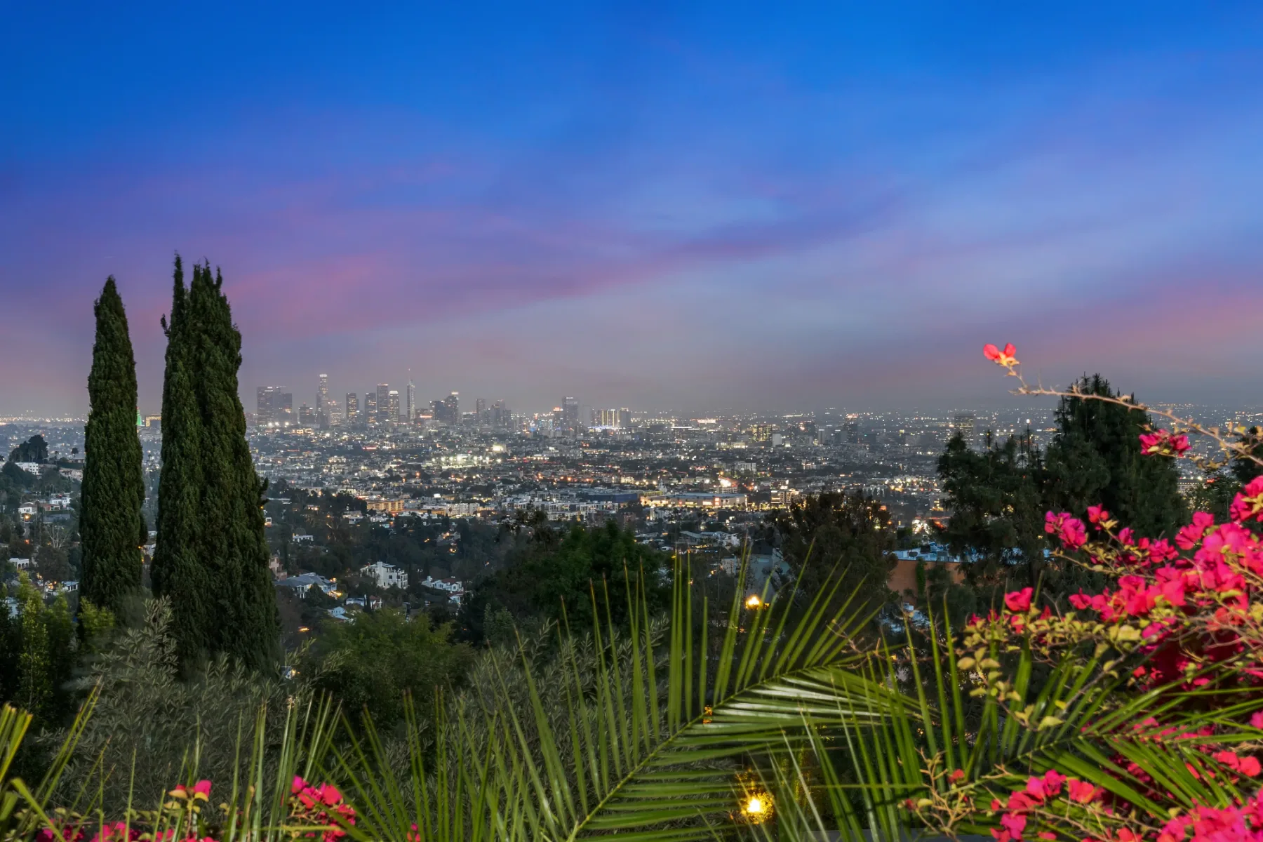Twilight over Los Angeles seen from the residence