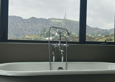 Bathtub overlooking Hollywood sign at Bliss Recovery LA.