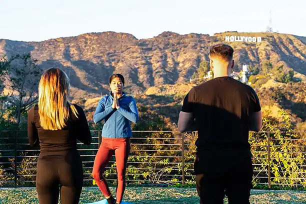 Yoga under Hollywood Sign